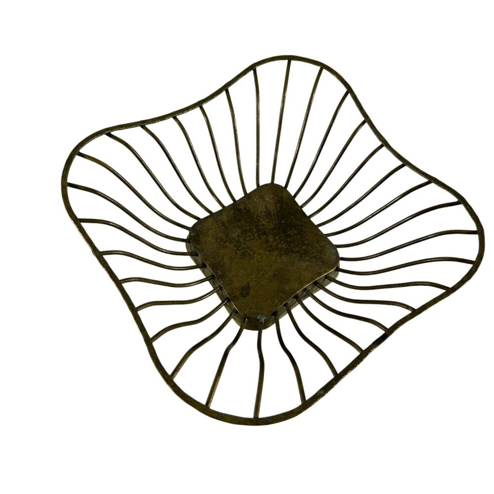 Solid Brass Gatco Metal Wire Bowl Basket Square Rustic Ethnic Decor
